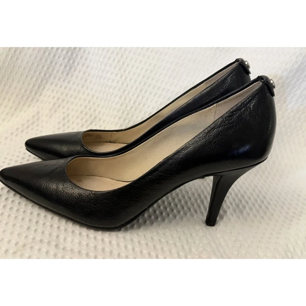 Michael Kors Black Leather Pointed Toe Stiletto Pumps Slip On Logo US 6